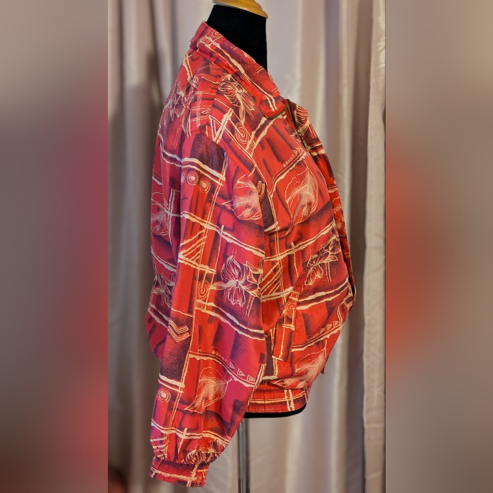 Silk Red Patterned Windbreaker Size Small - image 4